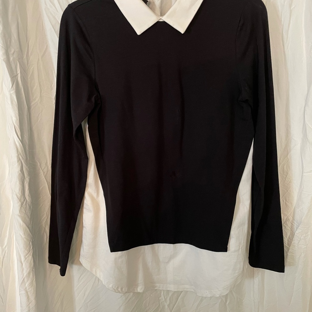 The Limited Black Long-Sleeve Layered Top with White Collar